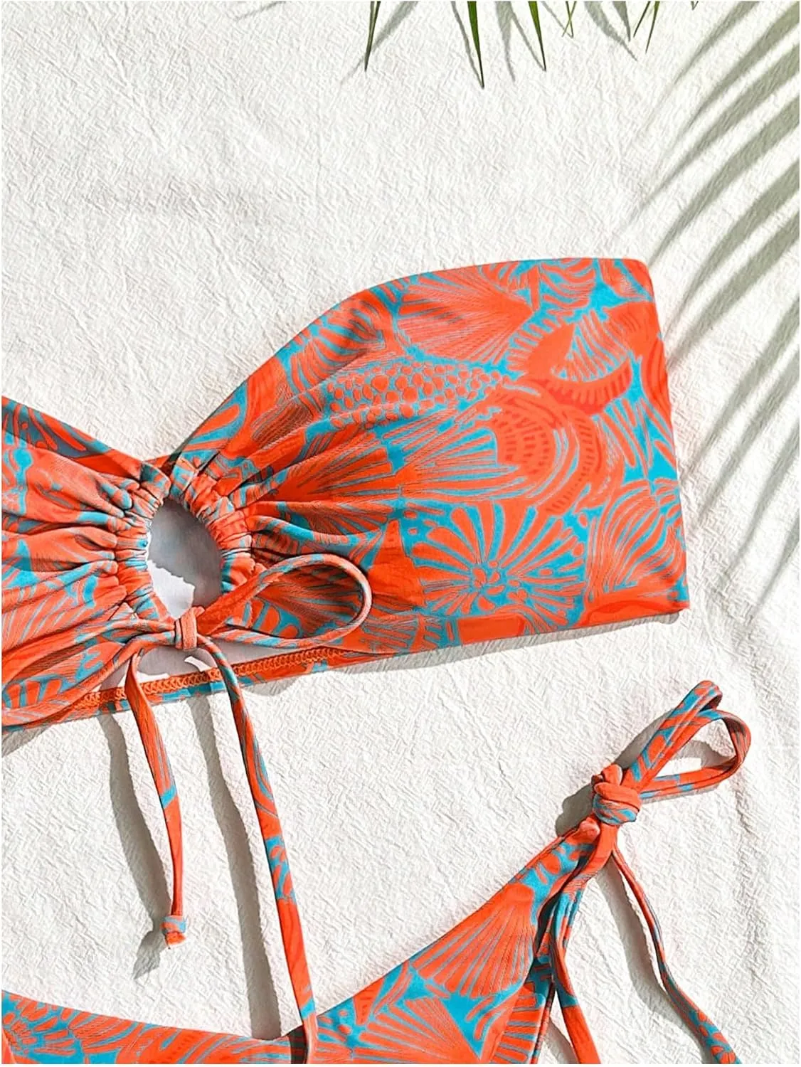 SHENHE Women's Strapless 2 Piece Tropical Swimsuit Drawstring Tie Side Bandeau Bikini