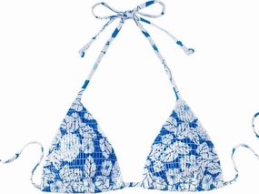 SHENHE Women's Triangle Halter Bikini Top Floral Tie Back Smocked Cute Swimsuit Top