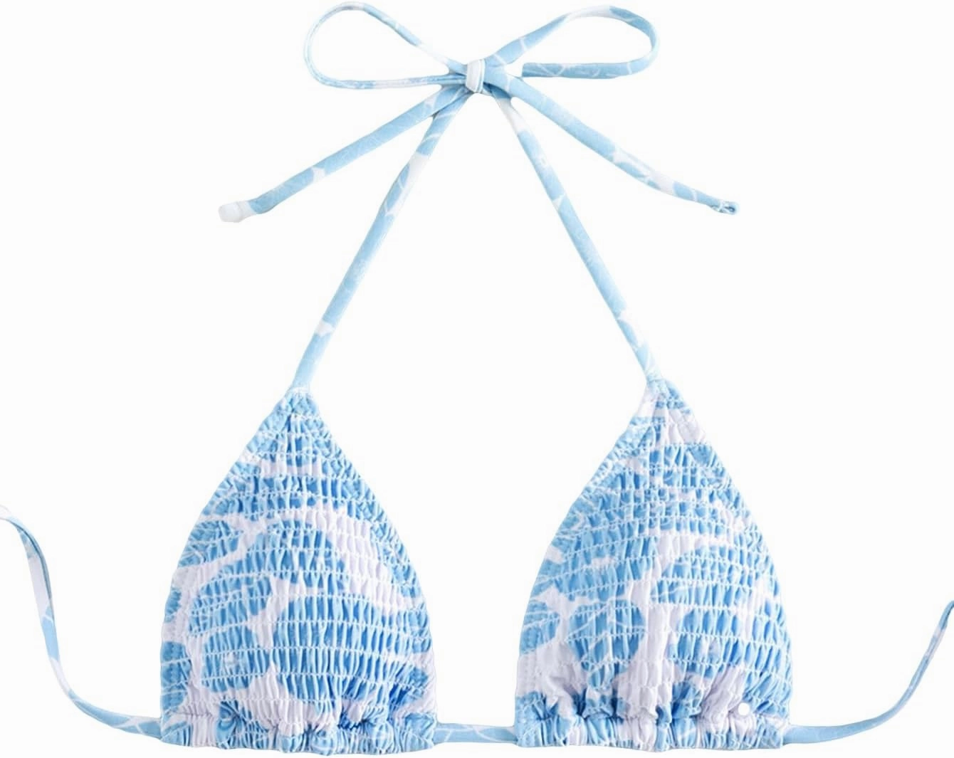 SHENHE Women's Triangle Halter Bikini Top Floral Tie Back Smocked Cute Swimsuit Top