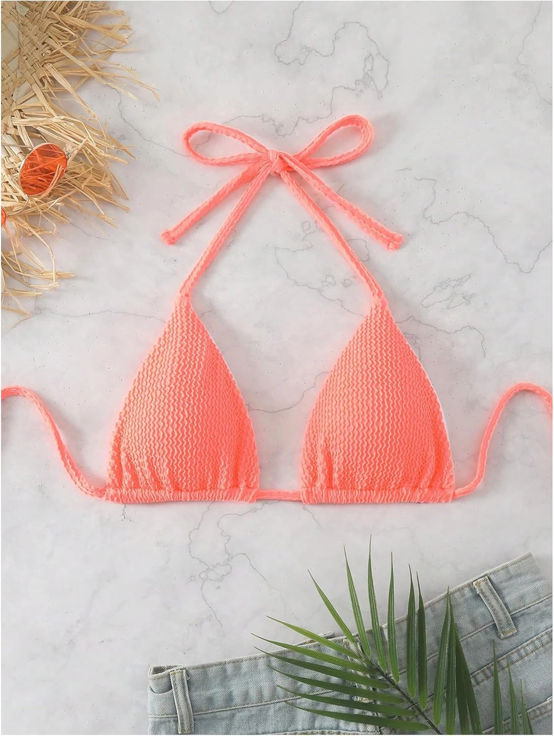SHENHE Women's Triangle Halter Bikini Top Floral Tie Back Smocked Cute Swimsuit Top