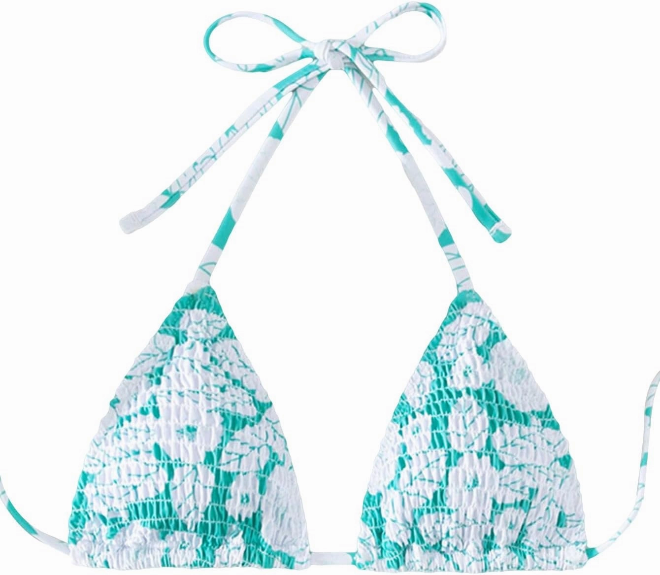 SHENHE Women's Triangle Halter Bikini Top Floral Tie Back Smocked Cute Swimsuit Top