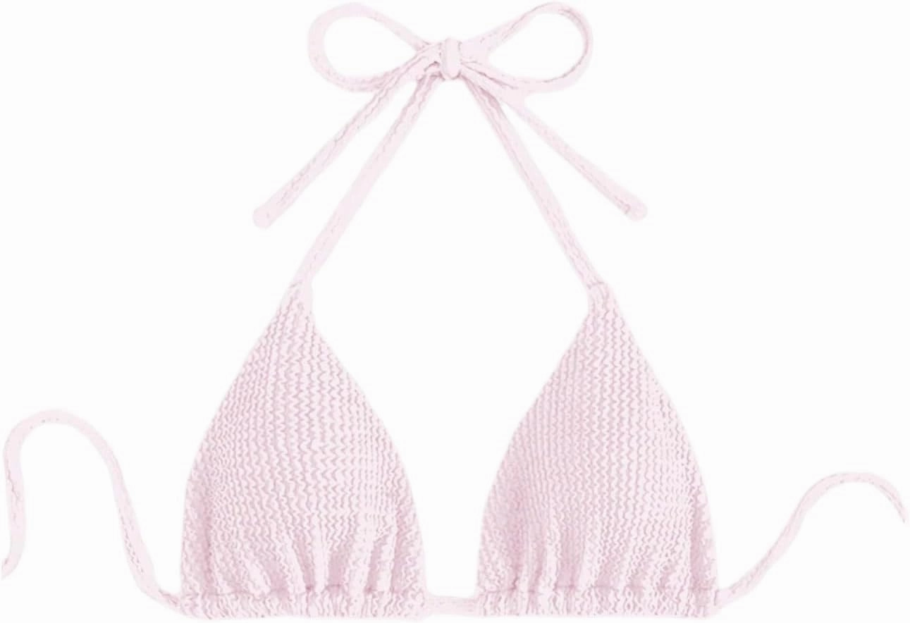 SHENHE Women's Triangle Halter Bikini Top Floral Tie Back Smocked Cute Swimsuit Top