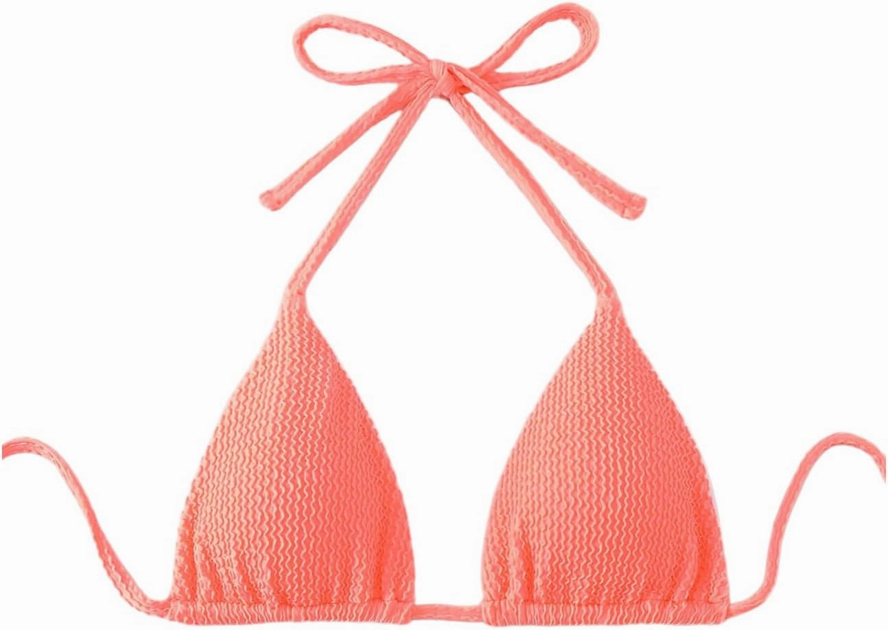 SHENHE Women's Triangle Halter Bikini Top Floral Tie Back Smocked Cute Swimsuit Top