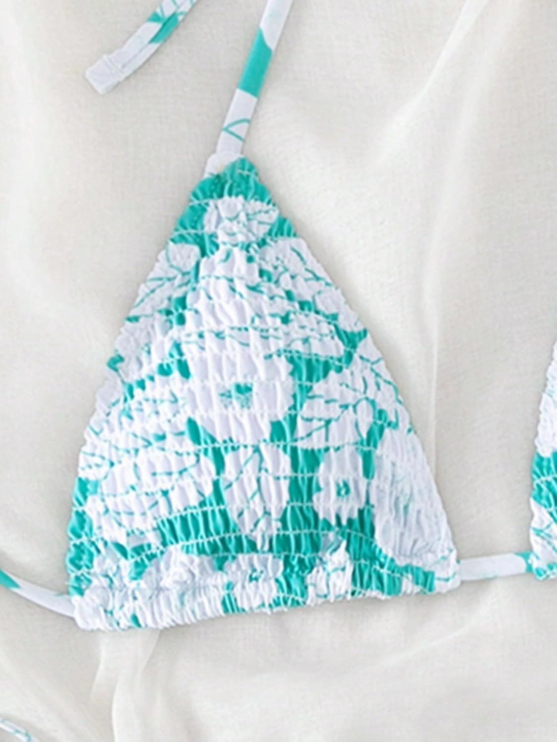SHENHE Women's Triangle Halter Bikini Top Floral Tie Back Smocked Cute Swimsuit Top