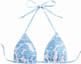 SHENHE Women's Triangle Halter Bikini Top Floral Tie Back Smocked Cute Swimsuit Top