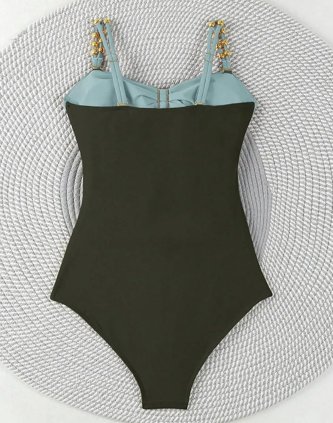 SherryDC Women's Cutout One Piece Swimsuit Bandeau Ruched Color Block High Waisted Bathing Suit with Removable Straps