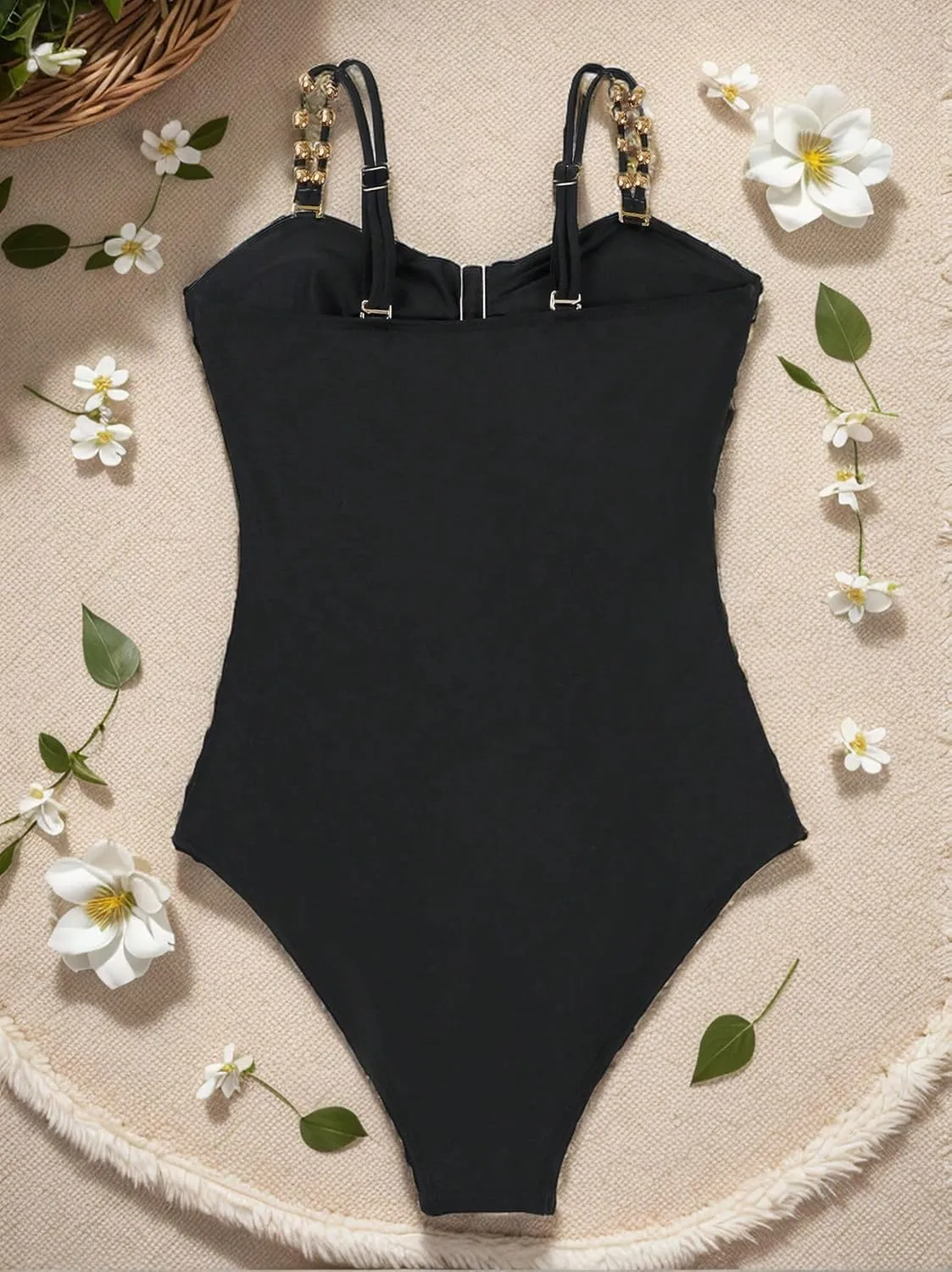 SherryDC Women's Cutout One Piece Swimsuit Bandeau Ruched Color Block High Waisted Bathing Suit with Removable Straps