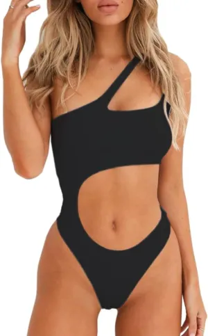 SherryDC Women's Sexy Cutout One Shoulder High Cut Cheeky One Piece Swimsuit Bathing Suit