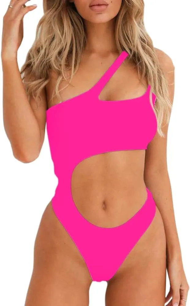 SherryDC Women's Sexy Cutout One Shoulder High Cut Cheeky One Piece Swimsuit Bathing Suit