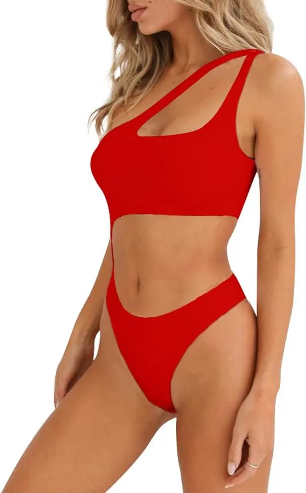 SherryDC Women's Sexy Cutout One Shoulder High Cut Cheeky One Piece Swimsuit Bathing Suit