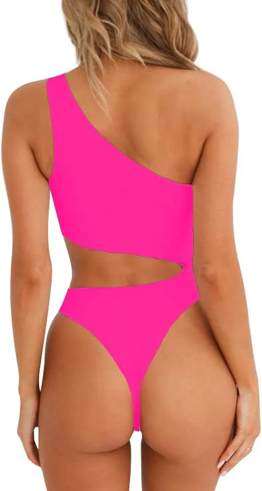 SherryDC Women's Sexy Cutout One Shoulder High Cut Cheeky One Piece Swimsuit Bathing Suit