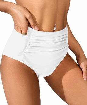 SherryDC Women's High Waisted Swimsuit Bottom Ruched Tummy Control Bikini Swim Bottom Tankini Briefs with Two Pockets