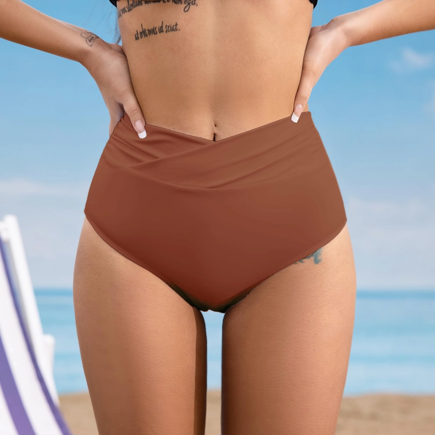SherryDC Women's High Waisted V Cut Bikini Bottoms Twist Bathing Suit Swimsuit Bottoms