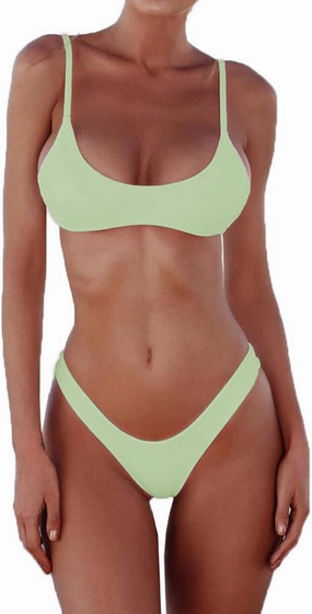 SherryDC Women's Solid Scoop Neck Push Up Padded Brazilian Thong Bikini Swimsuit Bathing Suit