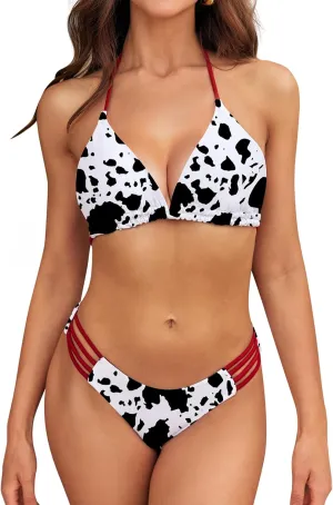 SHESHOW Bikini Sets for Women Cowgirl Style Two Piece Swimsuits Back Lace Up Mid Rise Sexy Bathing Suit Size XS-XL