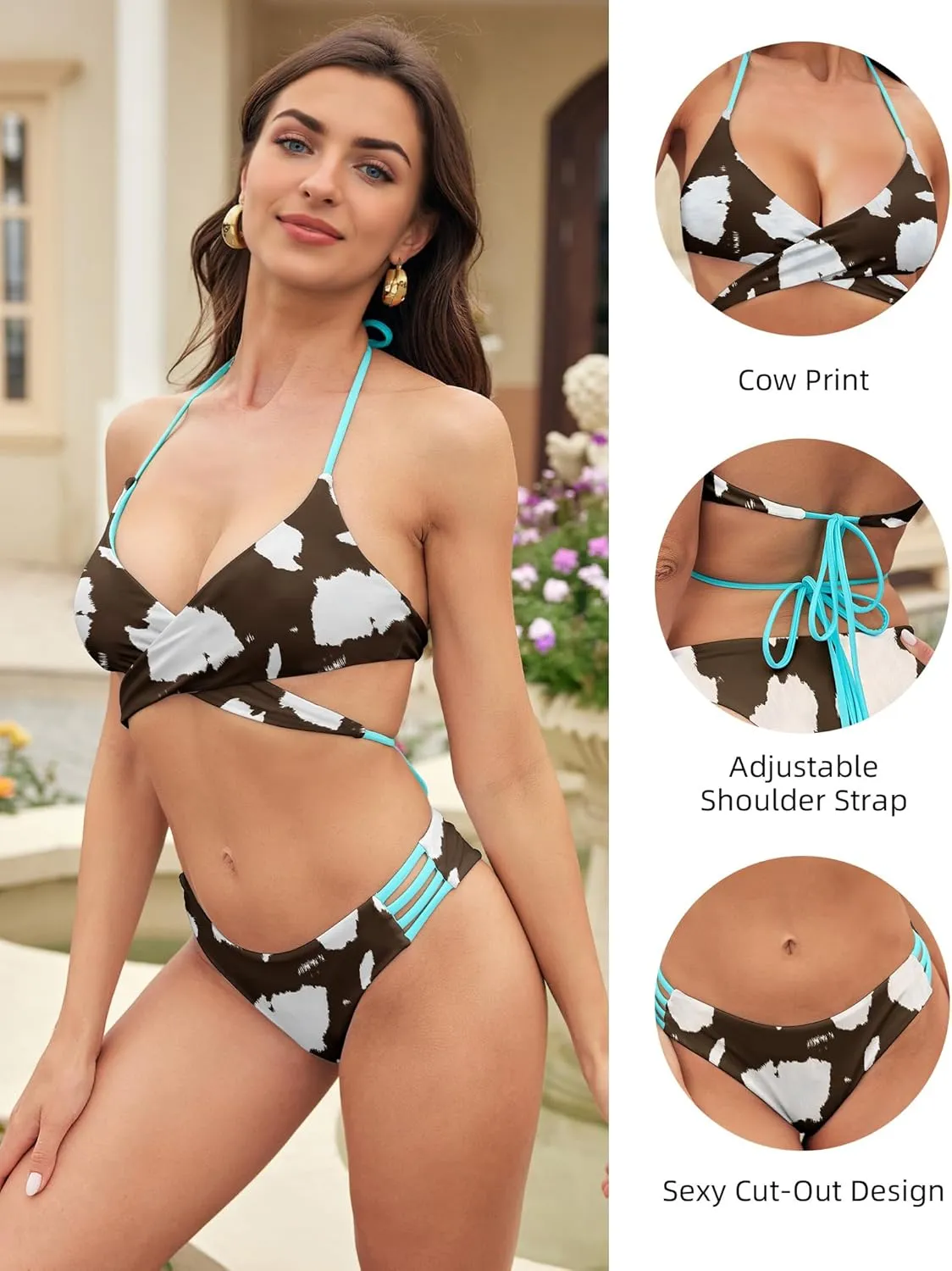 SHESHOW Bikini Sets for Women Cowgirl Style Two Piece Swimsuits Back Lace Up Mid Rise Sexy Bathing Suit Size XS-XL