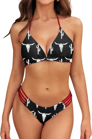 SHESHOW Bikini Sets for Women Cowgirl Style Two Piece Swimsuits Back Lace Up Mid Rise Sexy Bathing Suit Size XS-XL