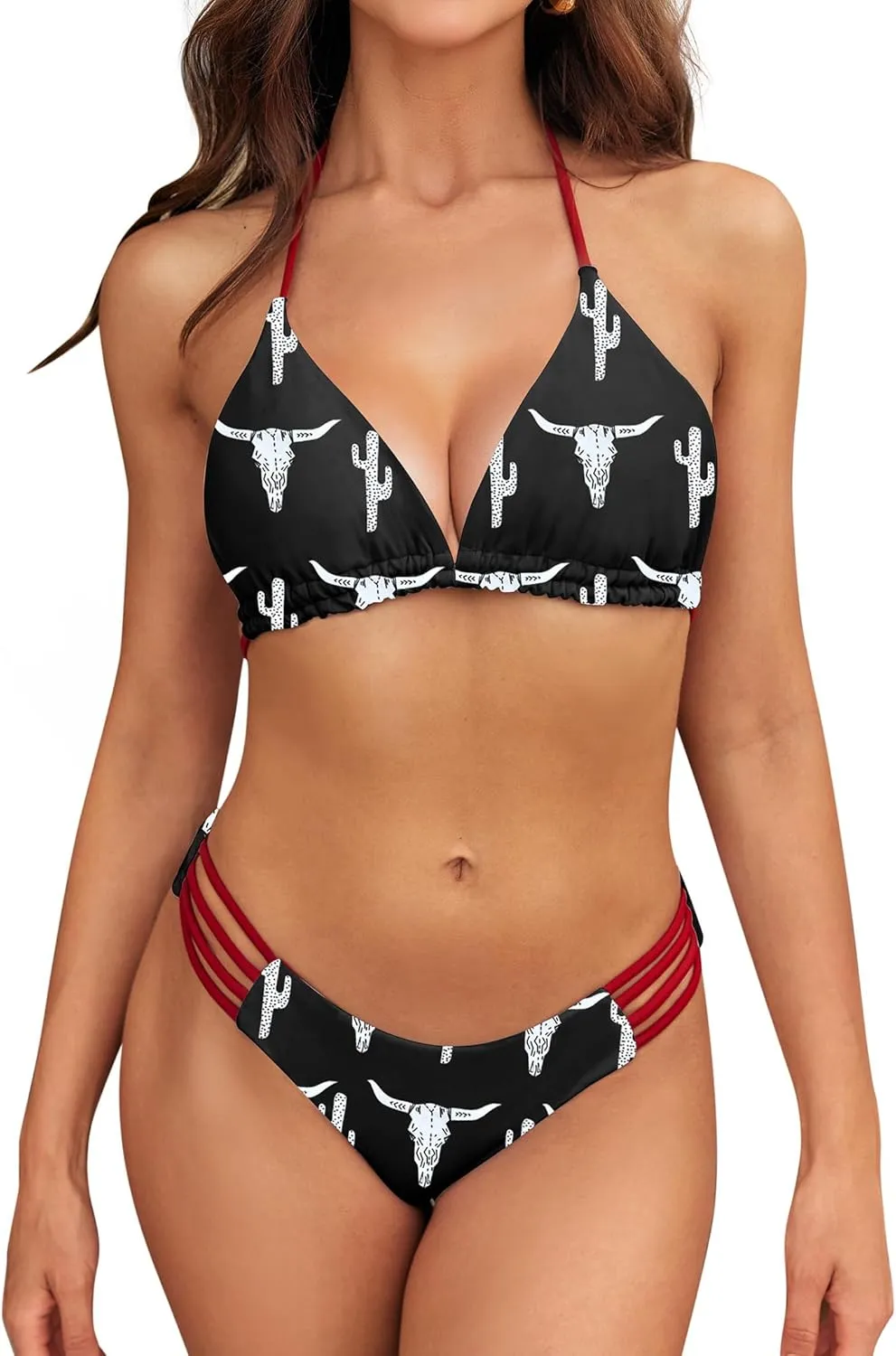 SHESHOW Bikini Sets for Women Cowgirl Style Two Piece Swimsuits Back Lace Up Mid Rise Sexy Bathing Suit Size XS-XL