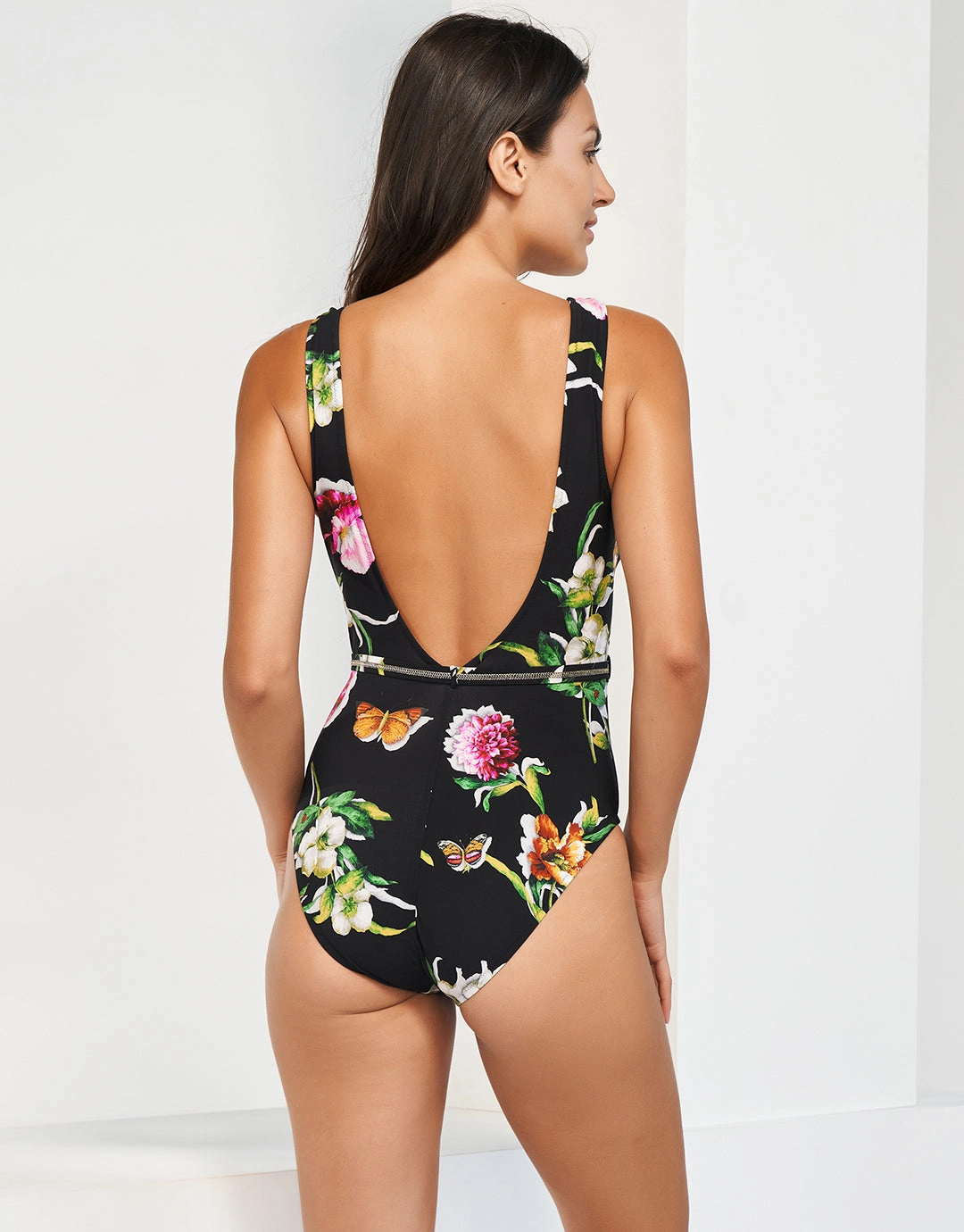 Siciliana Plunge Swimsuit - Black-Brights