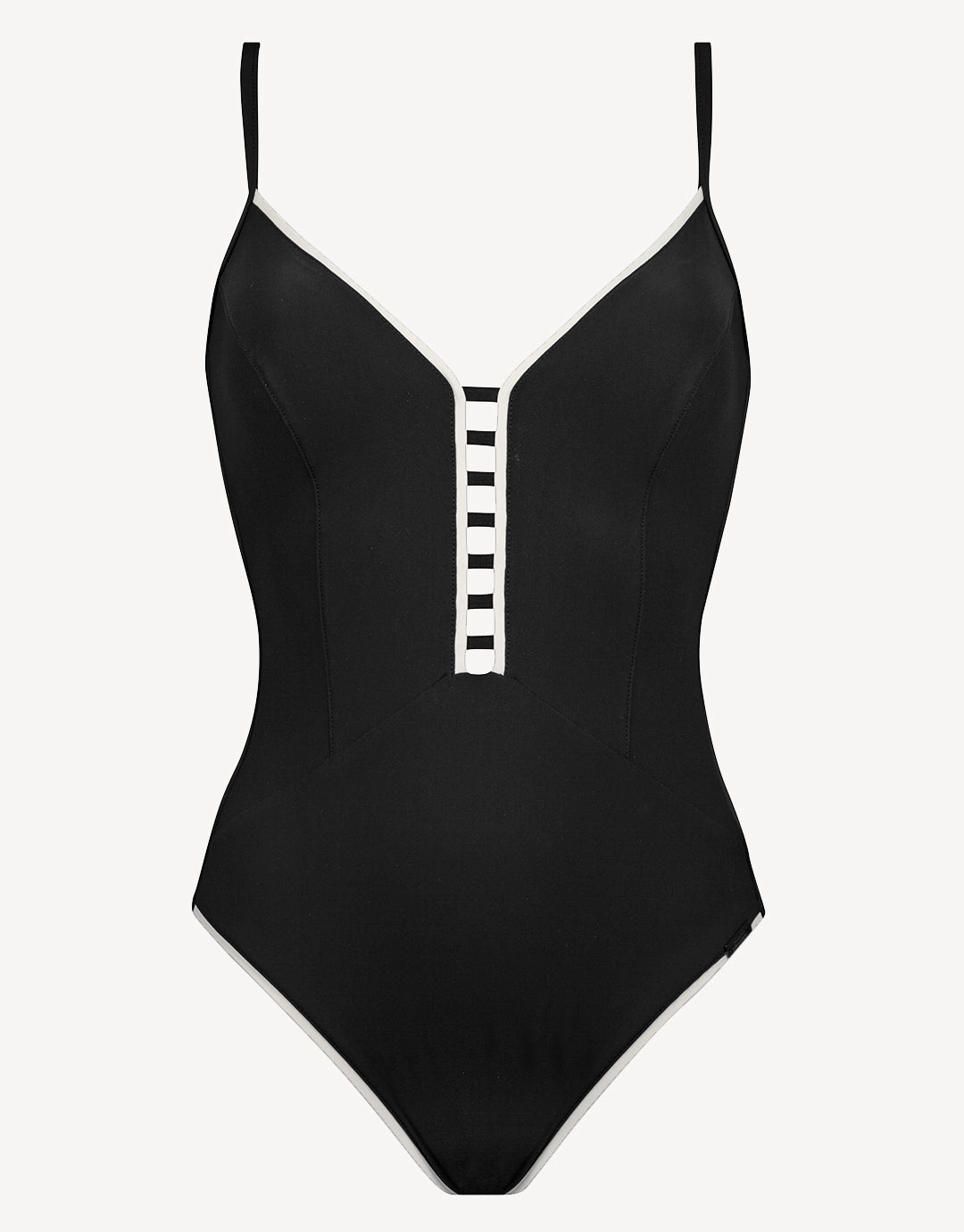 Silence Ladder Plunge Swimsuit - Black and White