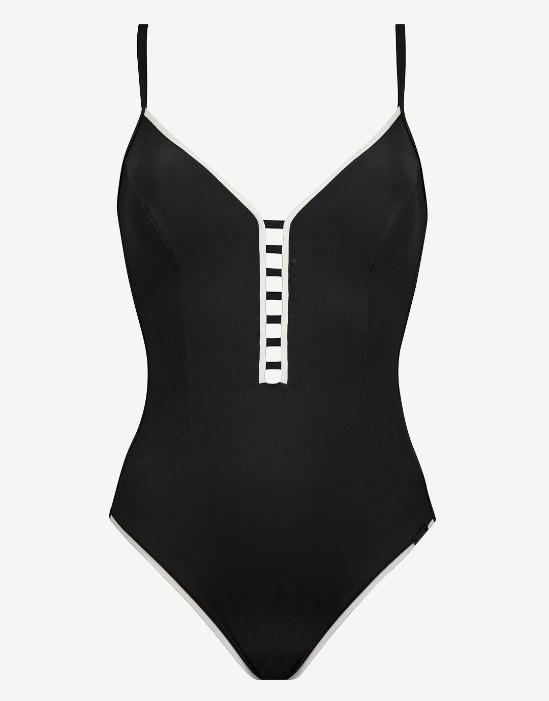 Silence Ladder Plunge Swimsuit - Black and White