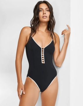 Silence Ladder Plunge Swimsuit - Black and White