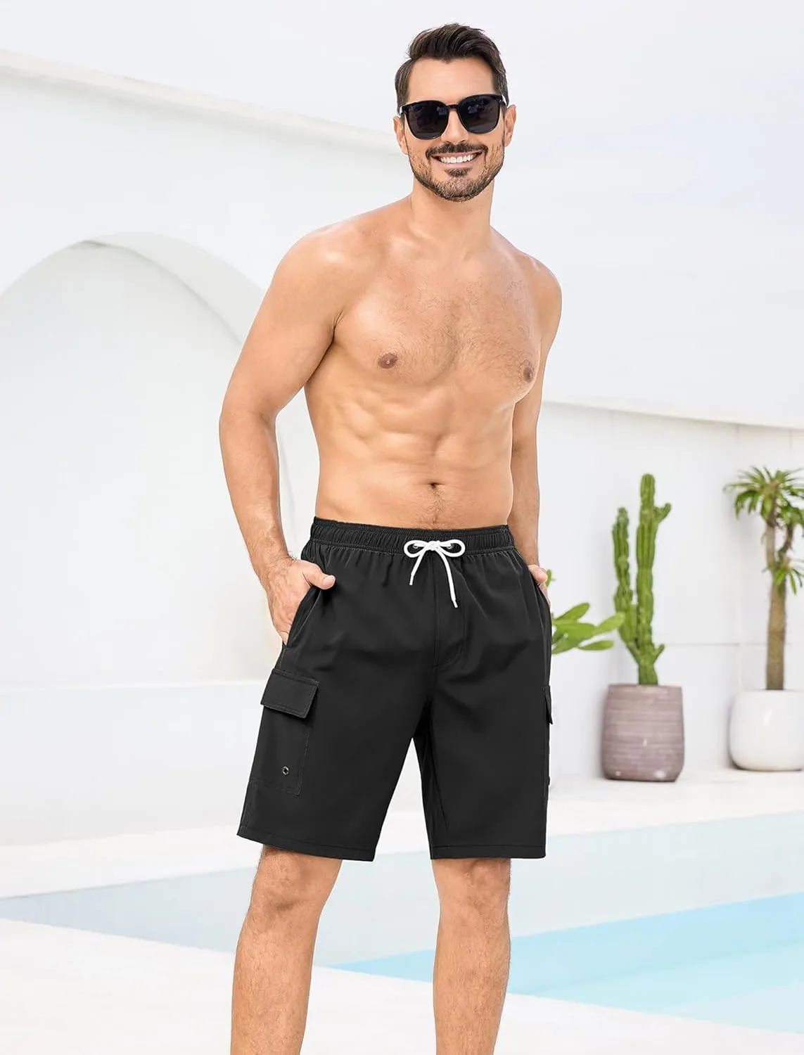SILKWORLD Men's 9" Swim Trunks Quick Dry Mens Bathing Suit Mesh Lining Board Shorts with Pockets