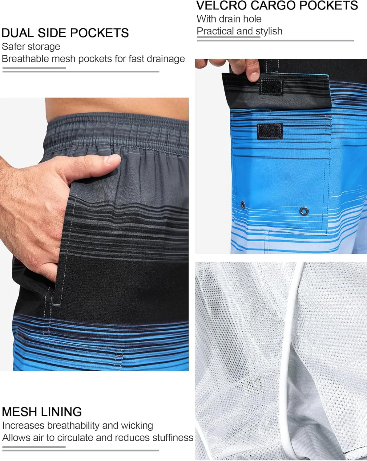 SILKWORLD Men's 9" Swim Trunks Quick Dry Mens Bathing Suit Mesh Lining Board Shorts with Pockets