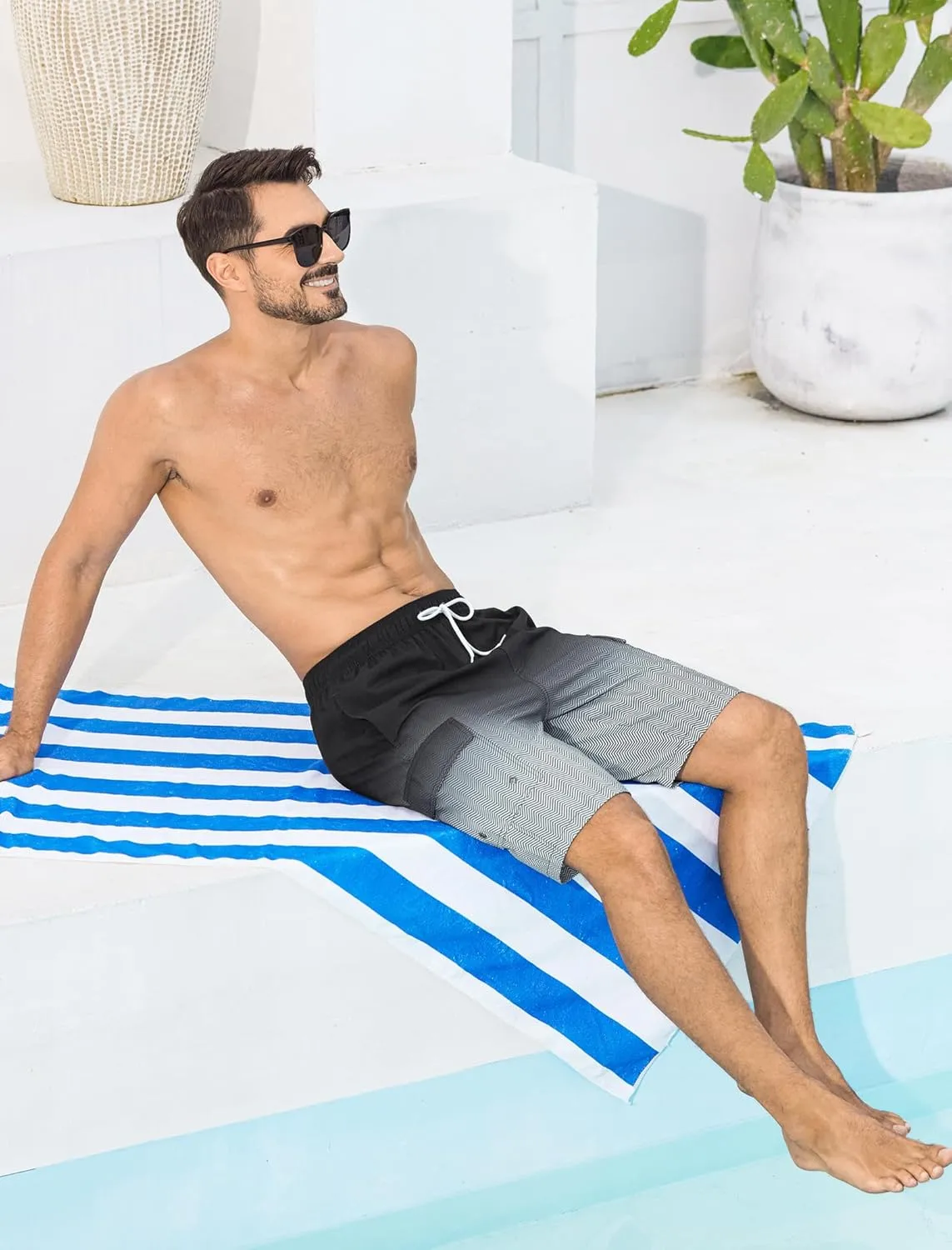 SILKWORLD Men's 9" Swim Trunks Quick Dry Mens Bathing Suit Mesh Lining Board Shorts with Pockets
