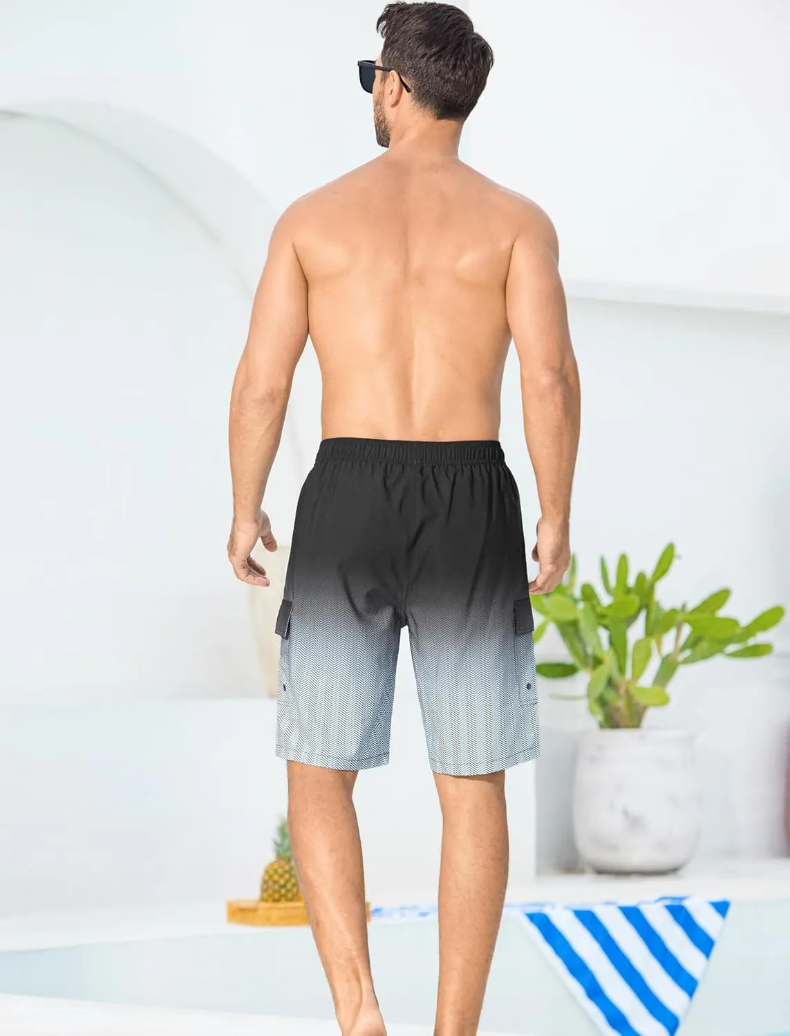 SILKWORLD Men's 9" Swim Trunks Quick Dry Mens Bathing Suit Mesh Lining Board Shorts with Pockets