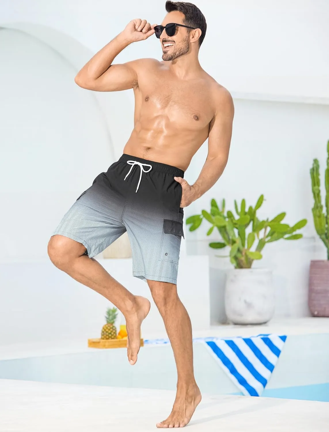 SILKWORLD Men's 9" Swim Trunks Quick Dry Mens Bathing Suit Mesh Lining Board Shorts with Pockets
