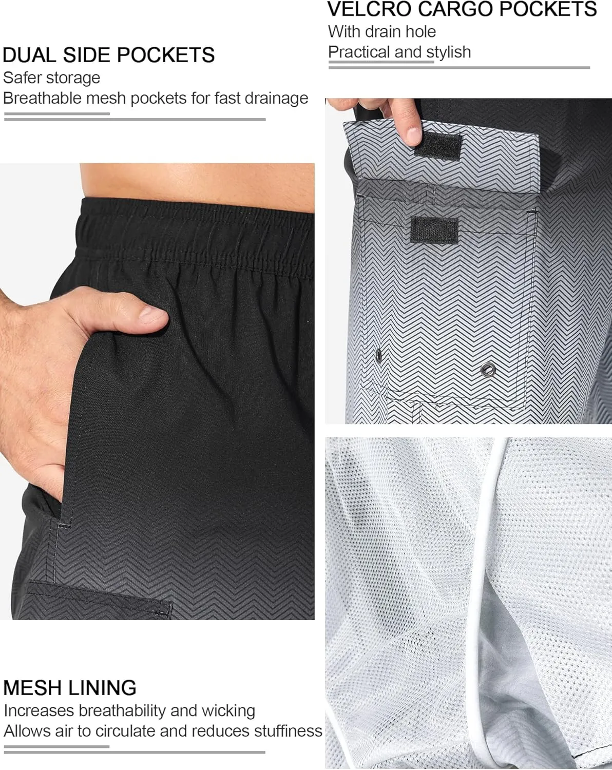 SILKWORLD Men's 9" Swim Trunks Quick Dry Mens Bathing Suit Mesh Lining Board Shorts with Pockets