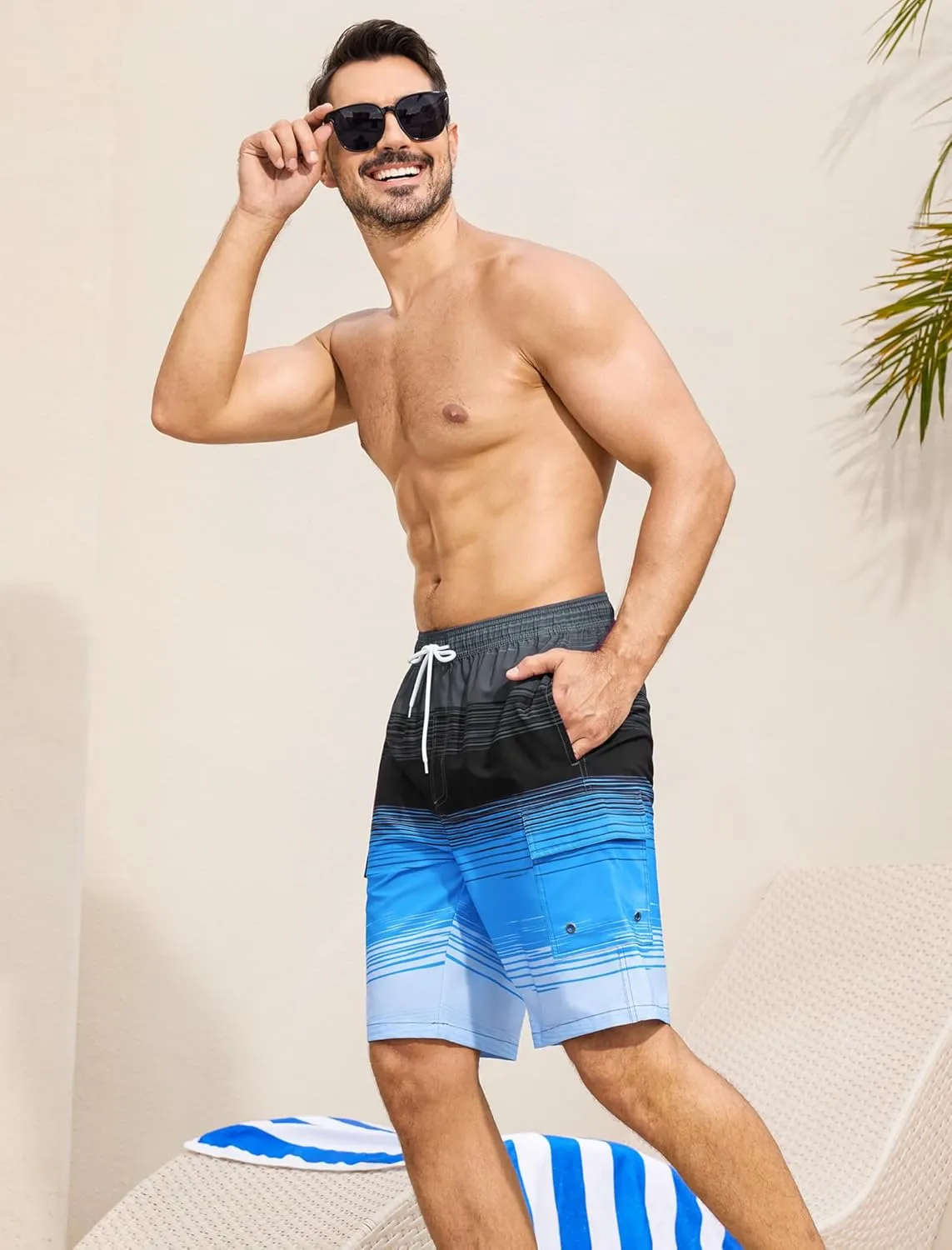 SILKWORLD Men's 9" Swim Trunks Quick Dry Mens Bathing Suit Mesh Lining Board Shorts with Pockets