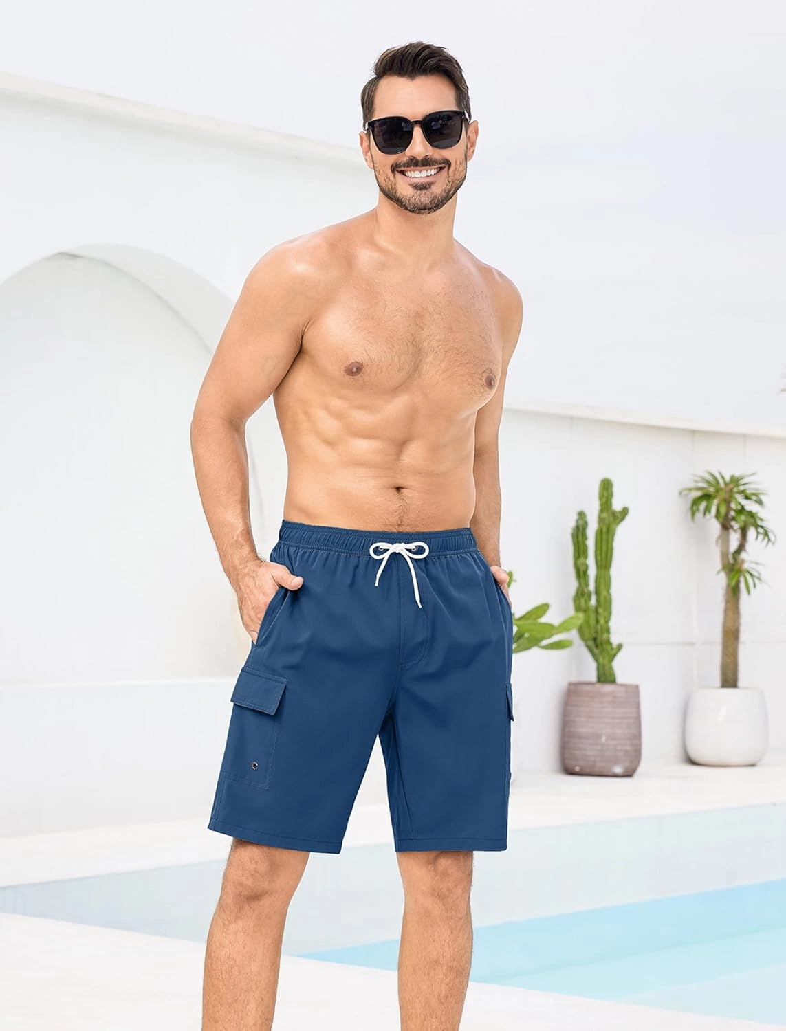 SILKWORLD Men's 9" Swim Trunks Quick Dry Mens Bathing Suit Mesh Lining Board Shorts with Pockets