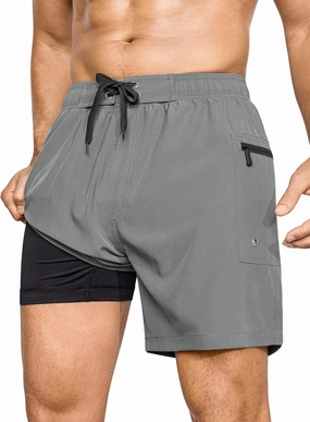 SILKWORLD Mens Swim Trunks 6" Quick Dry Bathing Suit Beach Swimming Shorts with Compression Liner and Zipper Pockets