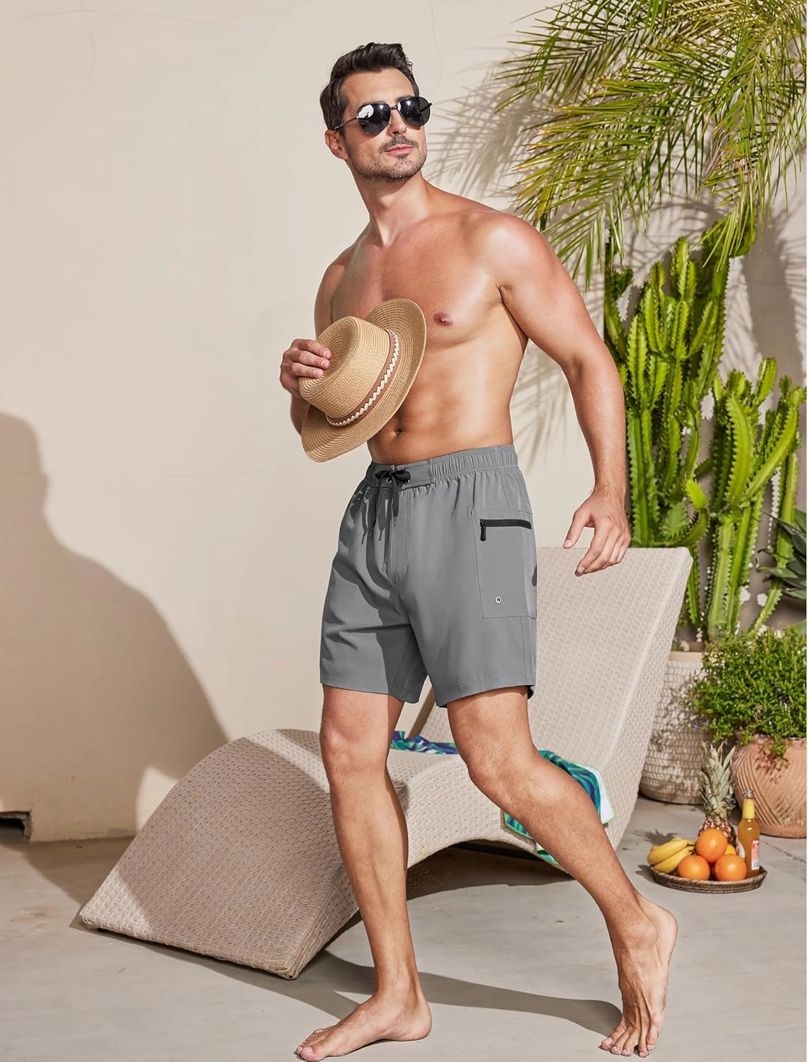 SILKWORLD Mens Swim Trunks 6" Quick Dry Bathing Suit Beach Swimming Shorts with Compression Liner and Zipper Pockets
