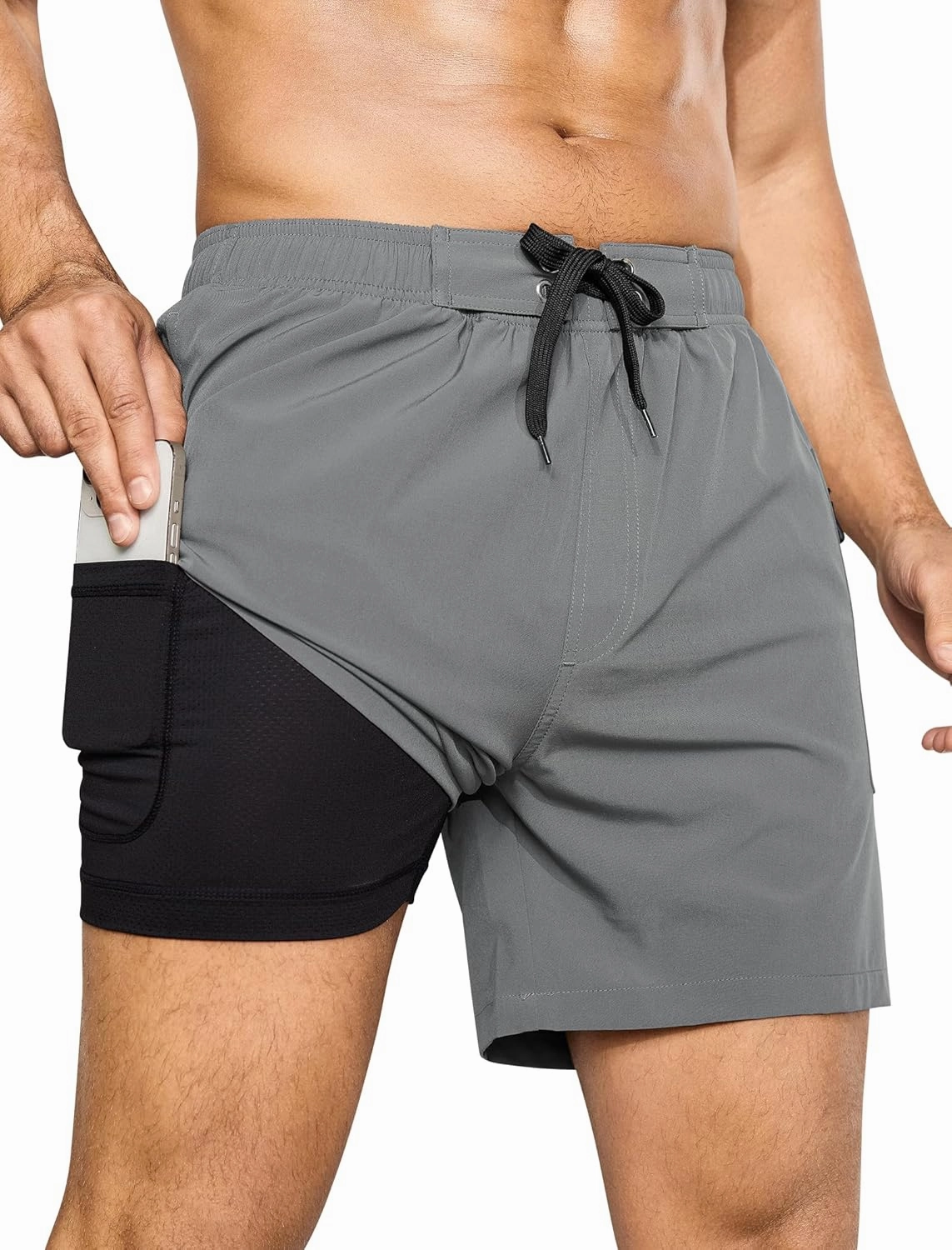 SILKWORLD Mens Swim Trunks 6" Quick Dry Bathing Suit Beach Swimming Shorts with Compression Liner and Zipper Pockets