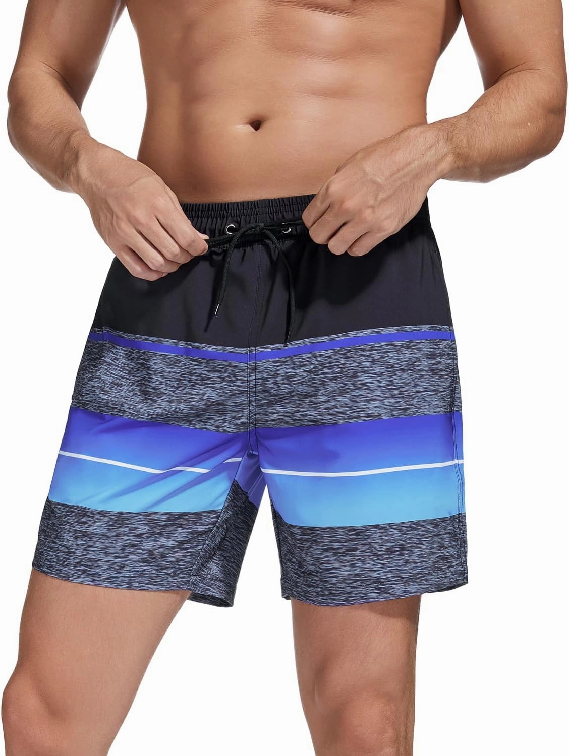 SILKWORLD Mens Swimming Trunks with Compression Liner 2 in 1 Quick-Dry Swim Shorts with Zipper Pockets