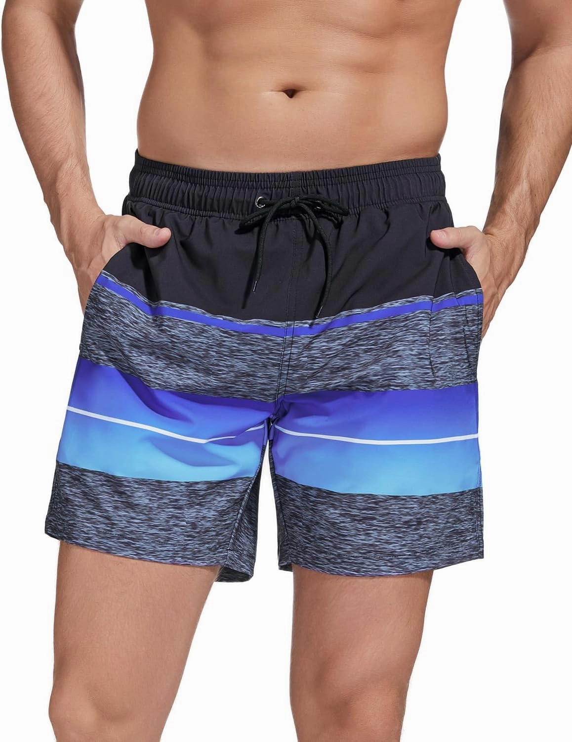 SILKWORLD Mens Swimming Trunks with Compression Liner 2 in 1 Quick-Dry Swim Shorts with Zipper Pockets
