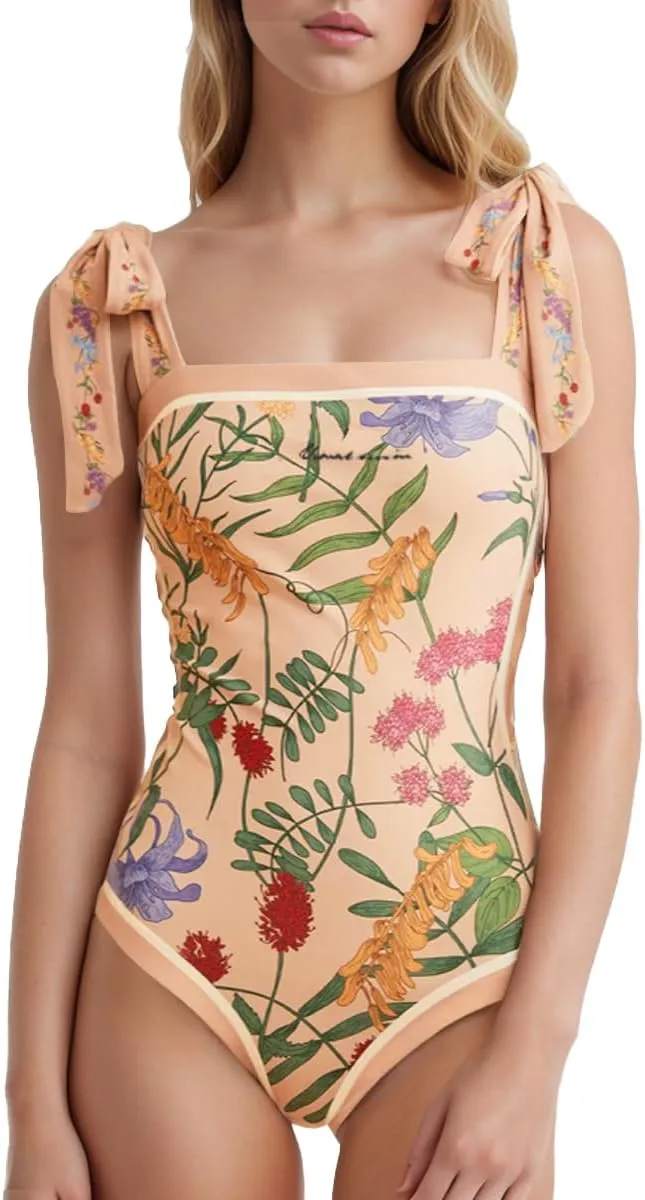 SKAYS Reversible Floral One Piece Swimsuit Women Bathing Suit Vintage Cute with Adjustable Straps Swimwear