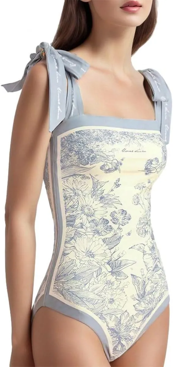 SKAYS Reversible Floral One Piece Swimsuit Women Bathing Suit Vintage Cute with Adjustable Straps Swimwear