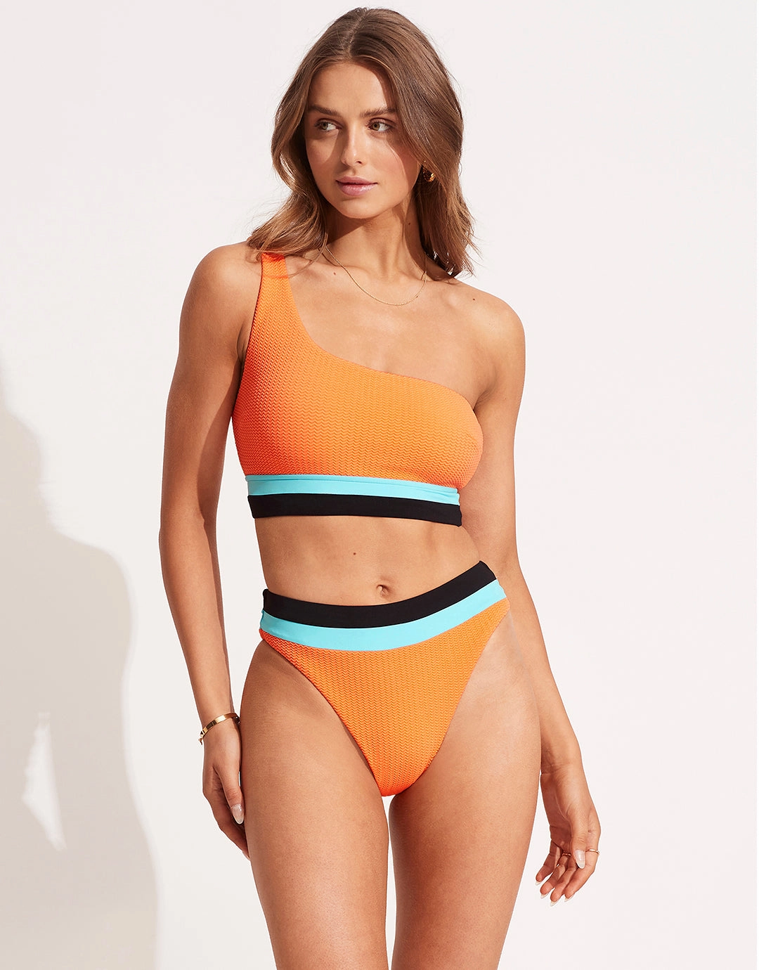 Slice of Splice One Shoulder Bikini Top - Tango
