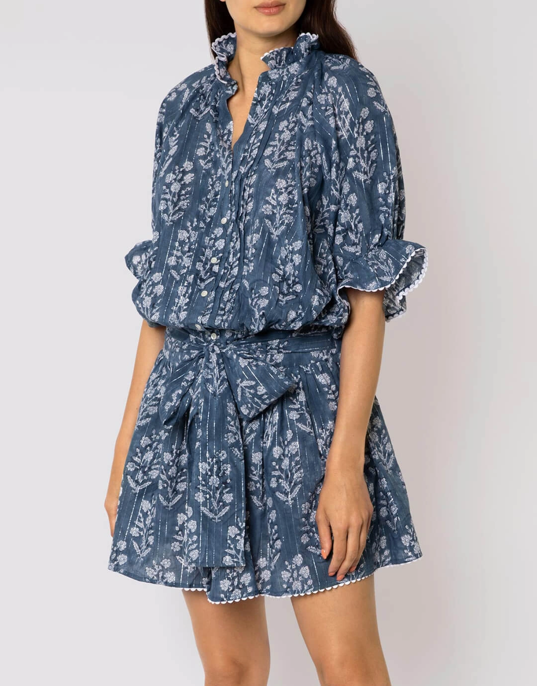Small Flower Block Print Blouson Dress - Midnight