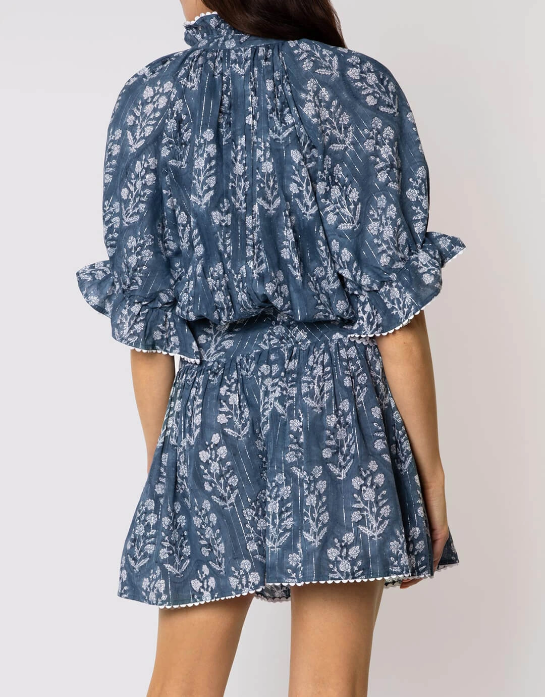 Small Flower Block Print Blouson Dress - Midnight