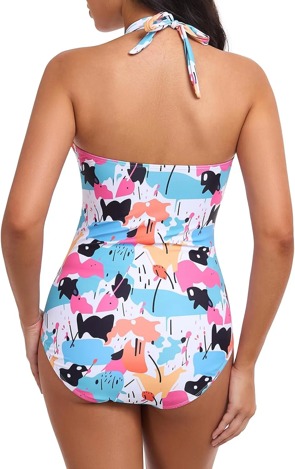 Smismivo Women's Tummy Control One Piece Swimsuits Long Torso Curvy Halter Bathing Suit