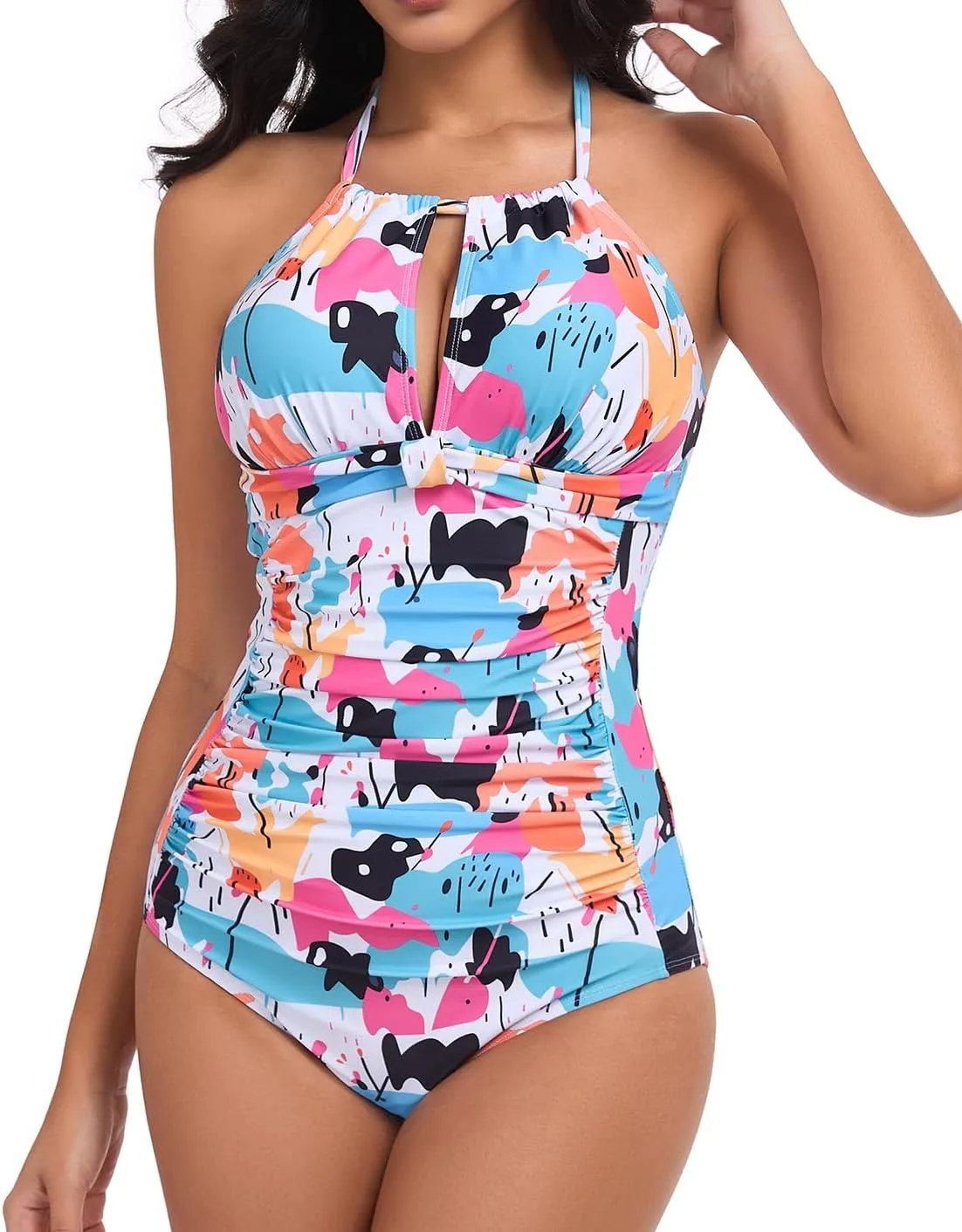 Smismivo Women's Tummy Control One Piece Swimsuits Long Torso Curvy Halter Bathing Suit