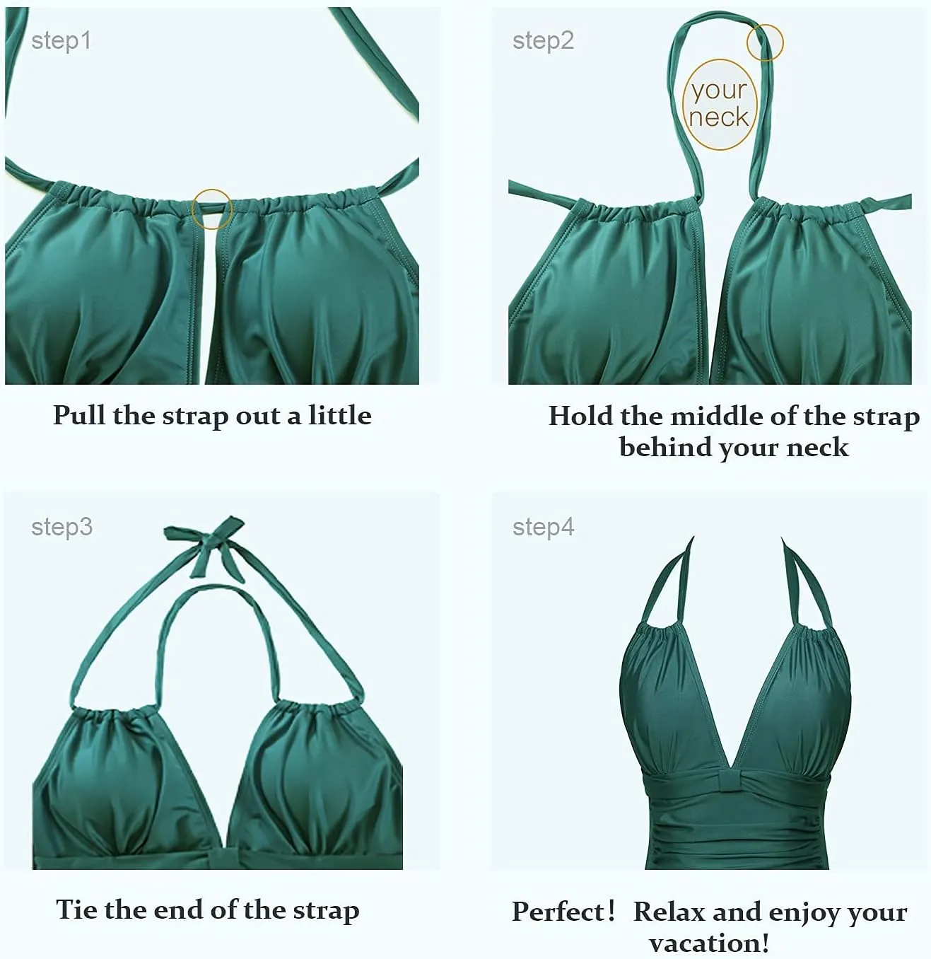 Smismivo Women's Tummy Control One Piece Swimsuits Long Torso Curvy Halter Bathing Suit