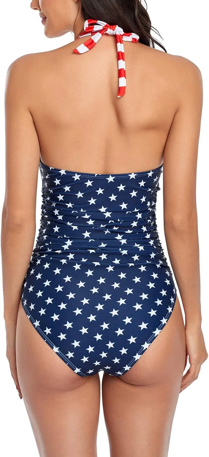 Smismivo Women's Tummy Control One Piece Swimsuits Long Torso Curvy Halter Bathing Suit