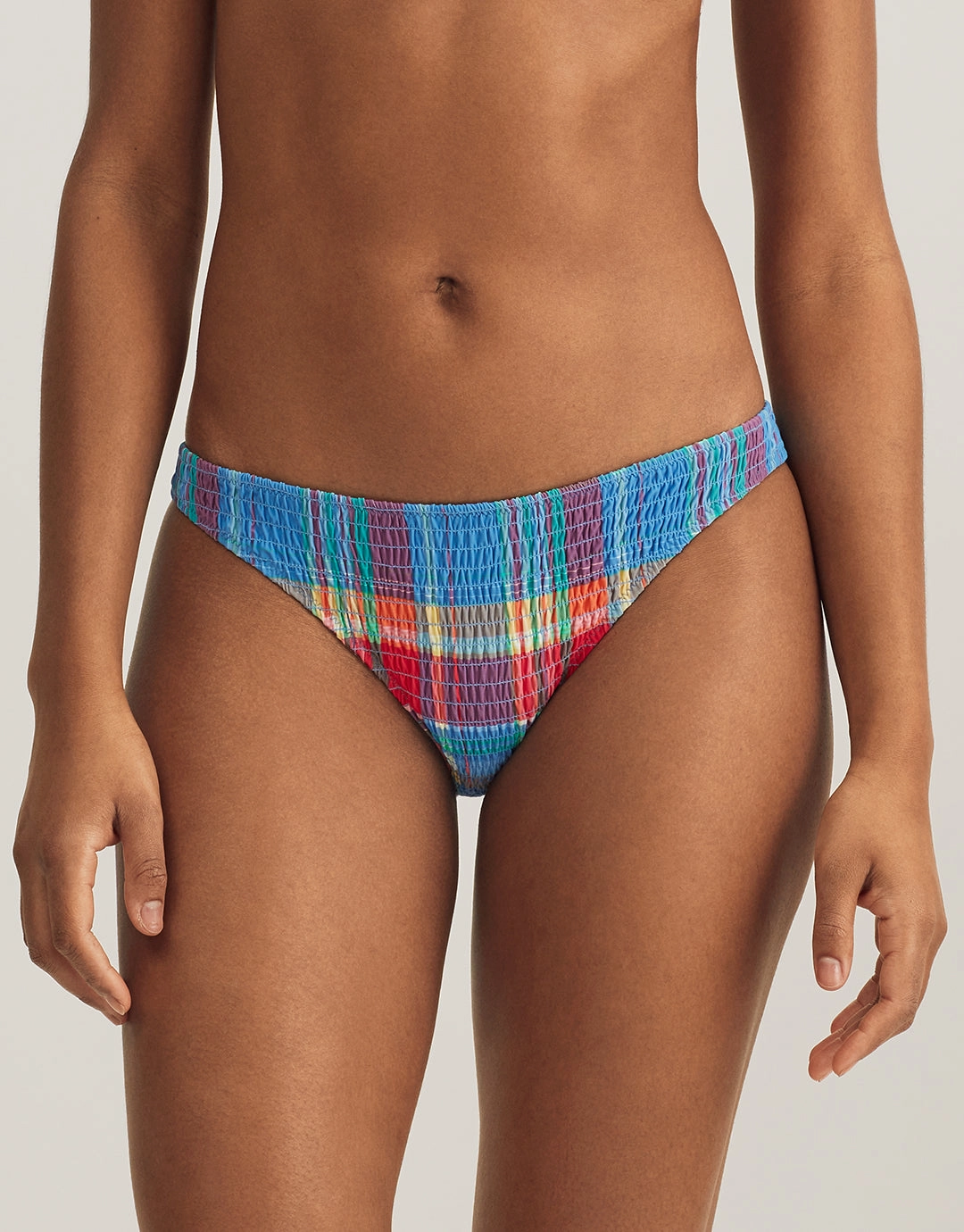 Smocked Madras Devin Hipster Bikini Pant - Multi