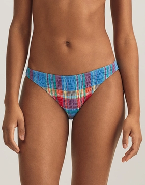 Smocked Madras Devin Hipster Bikini Pant - Multi